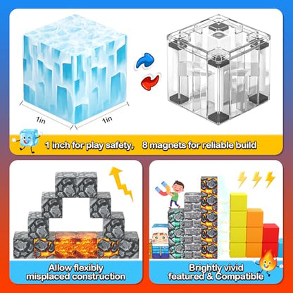 110PCS Large Magnetic Blocks Ice Fire World Magnet Building Toys for Kids (110 Count)