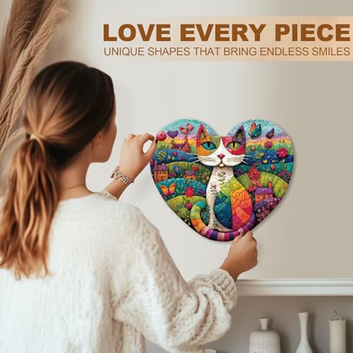 Mosaic Meadow Cat Puzzles Adults Gifts for Women Men Wooden 170 Pieces 11.4 x 9.8in