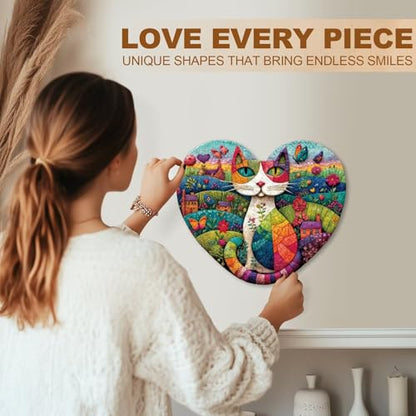 Mosaic Meadow Cat Puzzles Adults Gifts for Women Men Wooden 225 Pieces 13.4 x 11.5in