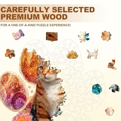 Colorful Flower Paws Cat Puzzles Adults Gifts for Women Men Wooden 170 Pieces 11.4x11.0in