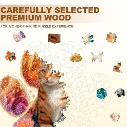 Colorful Flower Paws Cat Puzzles Adults Gifts for Women Men Wooden 170 Pieces 11.4x11.0in