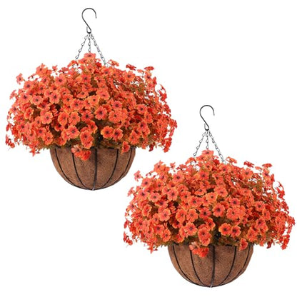 24 Pcs Artficial Outdoor Flowers with Hanging Baskets (2 Count)