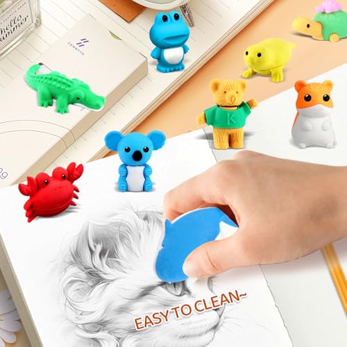 36Pcs Animal Erasers Kids Desk Pets Pencil Erasers 3D Puzzle Bulk Mini Animal Eraser Toys Fun Cute Eraser for Classroom Rewards (36 Count)