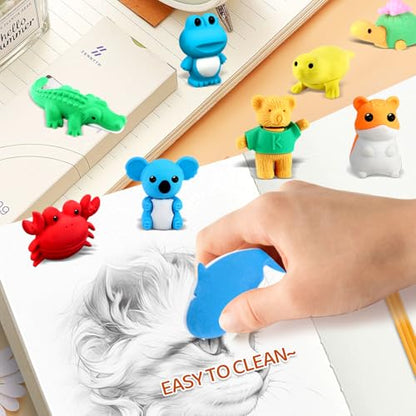 36Pcs Animal Erasers Kids Desk Pets Pencil Erasers 3D Puzzle Bulk Mini Animal Eraser Toys Fun Cute Eraser for Classroom Rewards (36 Count)