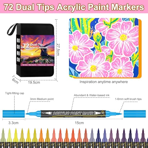 Dual Tip Acrylic Paint Markers 72 Colors (36 Count)