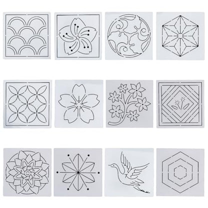 Sashiko Embroidery Stencils Sashiko PET Stencil Flowers Embroidery Patterns Stencils for Drawing Sashiko Template for Hand Quilting and Embroidery 14x14cm