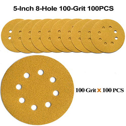 5-Inch 8-Hole Hook and Loop Sanding Discs 100-Grit, 100-Pack (100 Count)