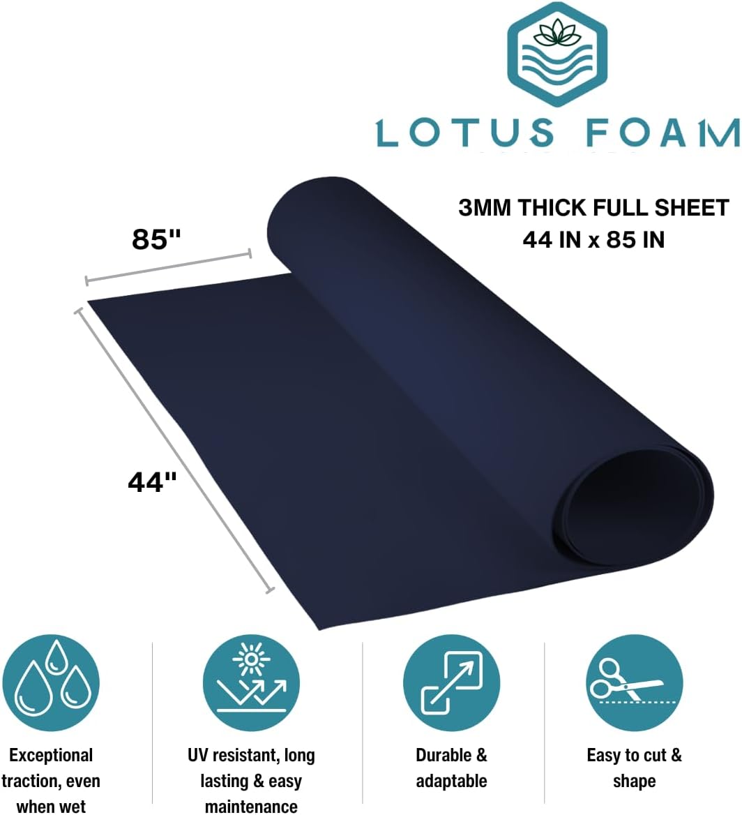 LotusFoam Large 3mm EVA Foam Sheet - 44"x 85" High Density Foam 130 kg/m3 for Cosplay, Costumes, Crafts, Flooring, Outdoor Use - 35 Colors (Navy) - Navy - Crafty Corner