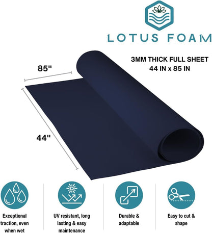 LotusFoam Large 3mm EVA Foam Sheet - 44"x 85" High Density Foam 130 kg/m3 for Cosplay, Costumes, Crafts, Flooring, Outdoor Use - 35 Colors (Navy) - Navy - Crafty Corner