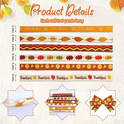 6 PCS Thanksgiving Fall Ribbons (90 Foot)