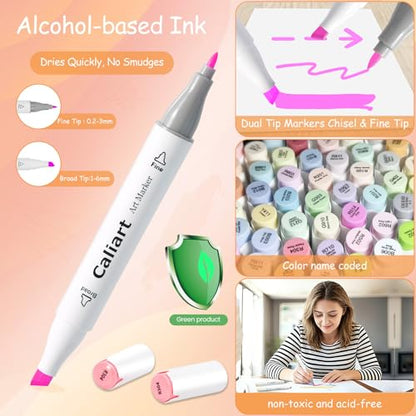 100 Colors Pastel Alcohol Markers Fine & Chisel Art Markers Pens (100 Count)