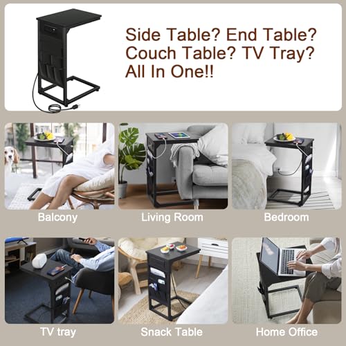 C Shaped End Table with Charging Station