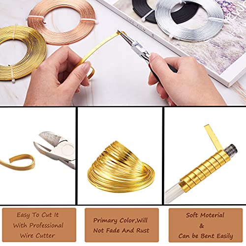 65Ft 4 Colors Aluminum Flat Wire 3mm Wide Bendable Metal Craft Wire Strip 18 Gauge with Side Cutting Plier for Bezel Sculpting Armature Jewelry Making Gem Metal Wrap