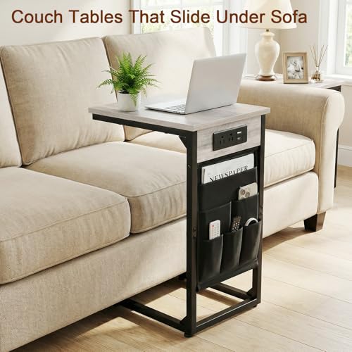 C Shaped End Table with Charging Station (2 Count)