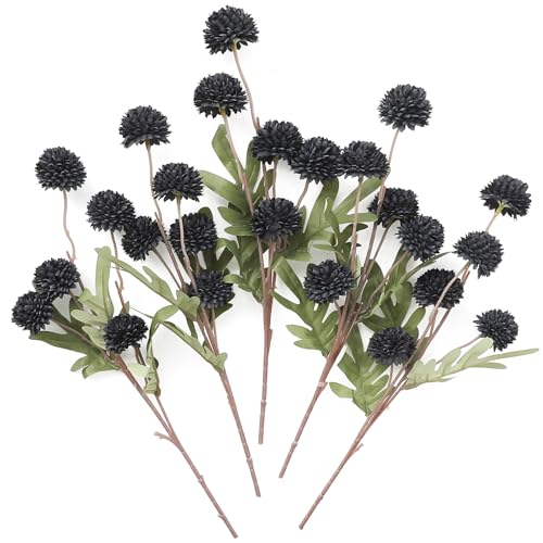 5pcs Black Faux Silk Mums Artificial Flowers (5 Count)