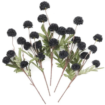 5pcs Black Faux Silk Mums Artificial Flowers (5 Count)