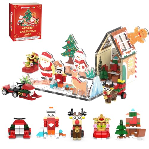 Magnetic Tiles Building Brick Block Advent Calendar Christmas Theme Set Gingerbread House Holiday Toy Piece Surprise Countdown Magnet Tile STEM Learning Educational Gift for Kids PTA50