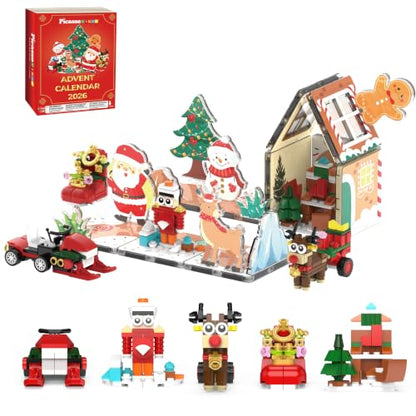 Magnetic Tiles Building Brick Block Advent Calendar Christmas Theme Set Gingerbread House Holiday Toy Piece Surprise Countdown Magnet Tile STEM Learning Educational Gift for Kids PTA50