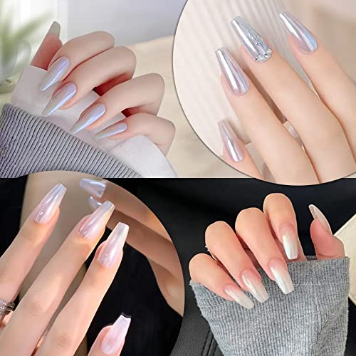 2 Jars Chrome Nail Art Pearl Powder White and Red Iridescent