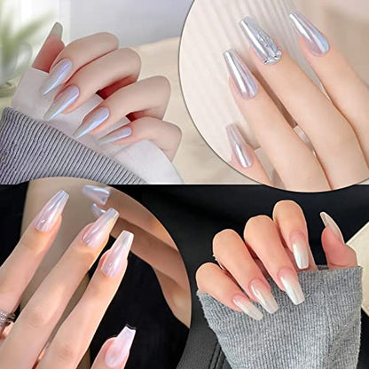 2 Jars Chrome Nail Art Pearl Powder White and Red Iridescent
