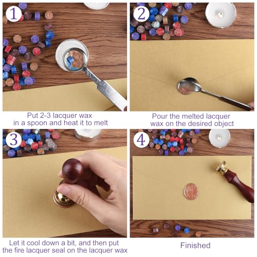 500 Pcs Dark Gold Octagon Wax Seal Beads Kit with 4 Pcs Tea Candles 1 Pc Melting Spoon for DIY Crafts Letters Wedding Wine Bottle Sealing (500 Count)