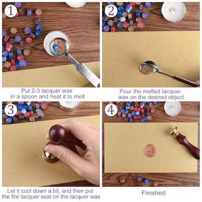 500 Pcs Dark Gold Octagon Wax Seal Beads Kit with 4 Pcs Tea Candles 1 Pc Melting Spoon for DIY Crafts Letters Wedding Wine Bottle Sealing (500 Count)