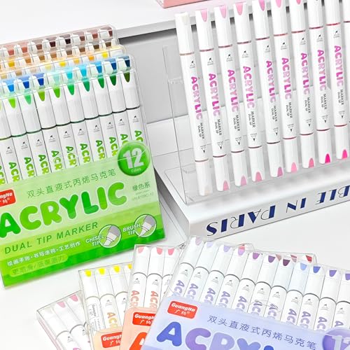 12 Colors Dual Tip Acrylic Paint Markers (12 Count)