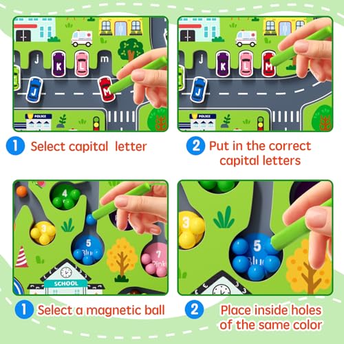 2 in 1 Magnetic Color and Number Maze Magnet Alphabet Counting Double Sided Board Wood Puzzle Fine Motor Skills Montessori Preschool Toys Gifts for Boys and Girls 3