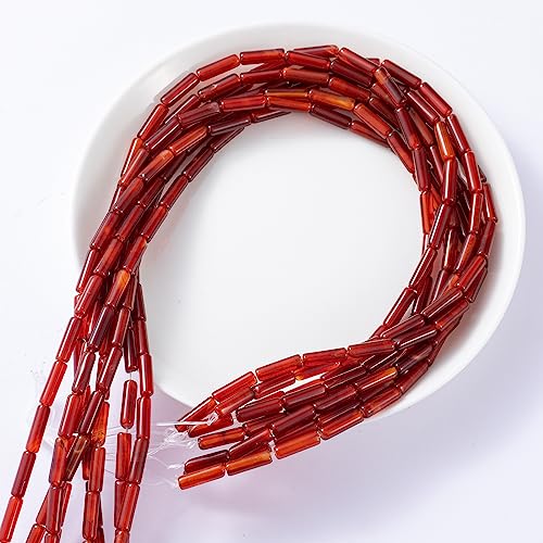Natural Red Agate Cylinder Tube Beads 4x13mm 38cm (28 Count)