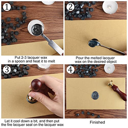 500 Pcs Octagon Sealing Wax Beads Black Wax Seal Beads with 4 Pcs Tea Candles and 1 Pcs Wax Melting Spoon for Crafts Letter Wine Greeting Cards Sealing (7.7603 Ounce)