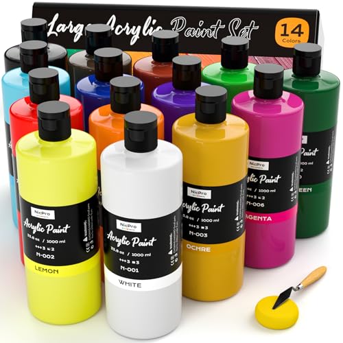14 Colors Large Bulk Acrylic Paint Set (473.2 Fl Oz)