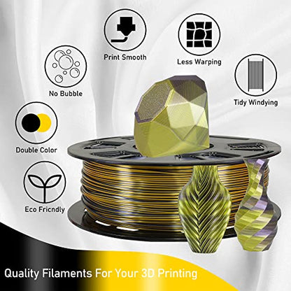 Bicolor Double Colors Silk Metallic Gold Black PLA Coextrusion Filament (1099.08 Foot)