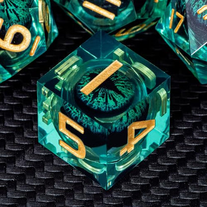 Dragon Eye Dice Liquid Core DND Dice Green Sharp Edged Dice Set with Gift Box