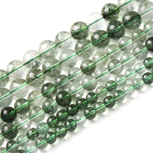 45PCS 8MM Green Crackle Phantom Ghost Crystal Beads for Jewelry Making DIY Bracelet Necklace Accessories 15" Energy Healing Power Stone Beads