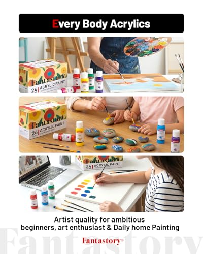 60ml 24 Colors Acrylic Paint Set with 12 Brushes (48 Fl Oz)