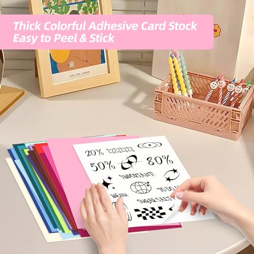 40 Sheets Printable Sticker Paper Heavy Weight Colored Self Adhesive Sticker Cardstock A4 250GSM 90LB 20 Assorted Colors (40 Count)