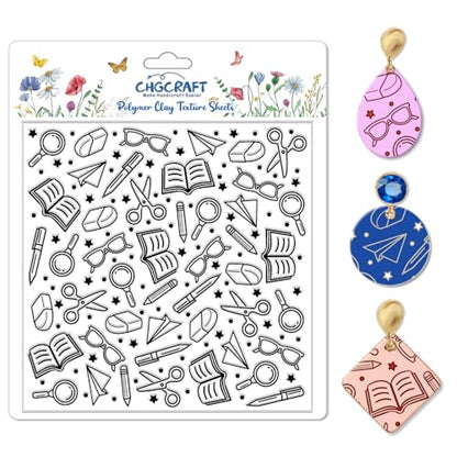 School Elements Polymer Clay Texture Sheets Seamless Pattern Books Silicone Texture Mat Modeling Pattern Pad for Jewelry and Clay Earrings Tools