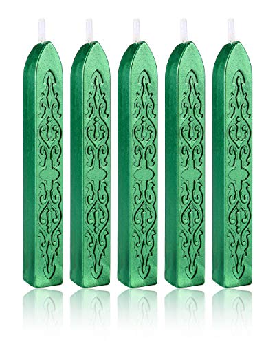 5Pcs Metallic Green Sealing Wax Sticks with Wick for Wax Seal Stamp (5 Count)