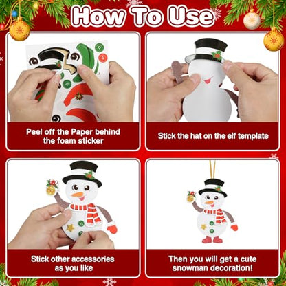 12 Pack Snowman Craft Kits for Kids Make You Own Snowman Foam Stickers Ornament DIY Christmas Arts and Crafts for Chirstmas Party Supplies Winter Christmas Tree Decoration (12 Count)