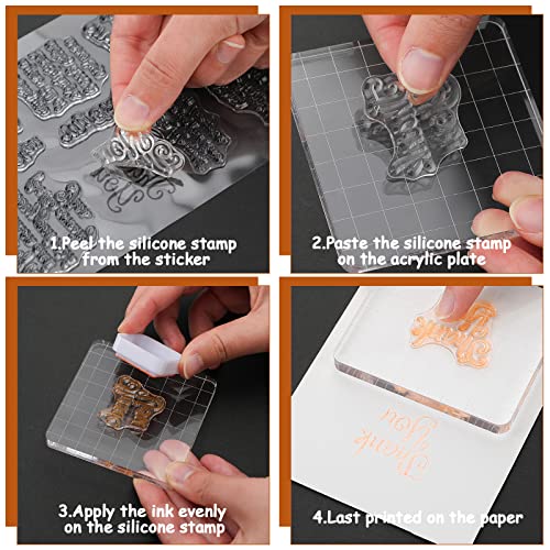 4 Sheet Sentiments Rubber Clear Stamps Set for Card Making and DIY Scrapbooking Journaling 2 Acrylic Stamp Blocks with Grid Lines for Valentine Birthday Wedding Wife Husband Anniversary Card (6 Count)