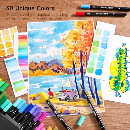 Dual Tip Brush Marker Pens 30 Colors Water (30 Count)