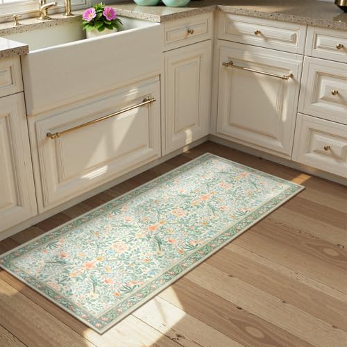 Boho Floral Washable Bathroom Runner Rugs 24 x 60 Non Slip (120 Sq Ft)