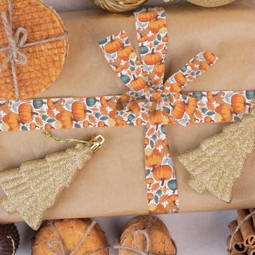 2 Rolls Fall Pumpkin Craft Ribbons for Wreath Bows