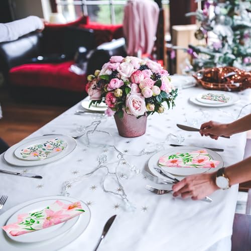 Paper Napkins 80 Pack 2 Ply Floral Beverage Luncheon Dinner Paper Napkins Flower Print Disposable Napkins for Wedding Anniversary Celebrations (80 Count)