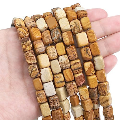 Natural Brown Picture Cuboid Stone Loose Semi Gemstone Beads for Jewelry Making 8mmx12mm 38cm (33 Count)