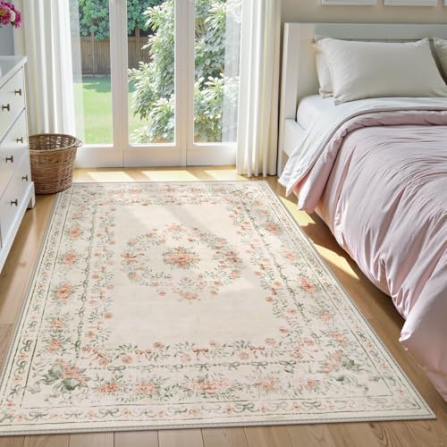 Floral Bow Washable Area Rug 5x7 (35.83 Sq Ft)