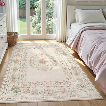 Floral Bow Washable Area Rug 5x7 (35.83 Sq Ft)