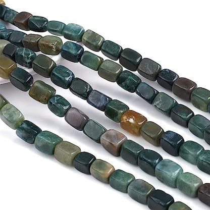 Natural Indian Agate Cuboid Stone Loose Semi Gemstone Beads for Jewelry Making 8mmx12mm 38cm (33 Count)
