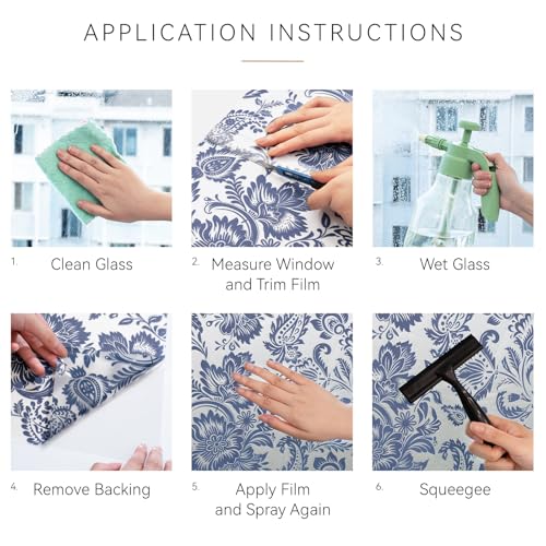 Blue Bohemian Decorative Privacy Window Film Patterns 17.7in X 78.7in