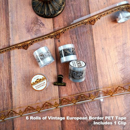 6 Rolls Vintage European PET Border Tape with Clip (6 Count)
